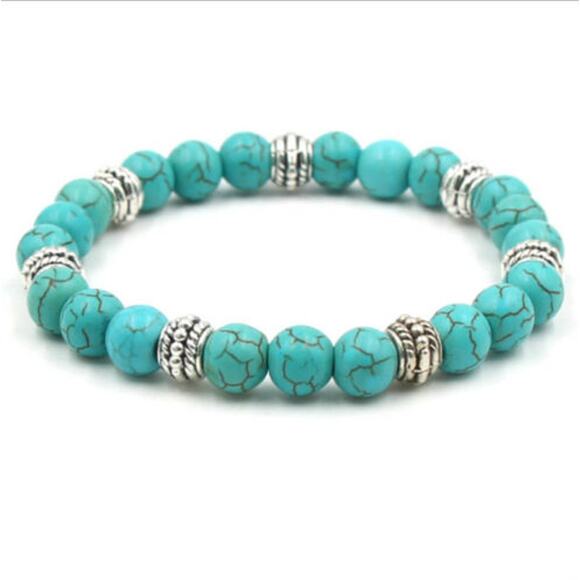 🔴 Bracelet - Turquoise & Silver - Picture 1 of 1